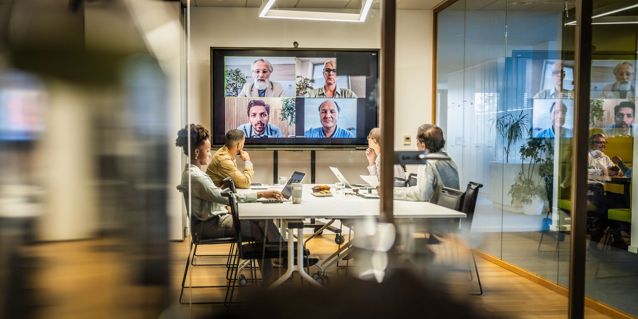 Diverse group of people collaborating online